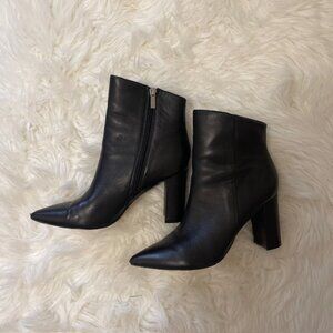 Marc Fisher LTD Unique Women Black Leather Pointed Toe Block Heel Boots Size 8.5